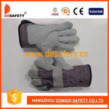 Cow Split Leather Cotton Back Rubberized Cuff Safety Gloves